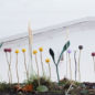 Fleur en laine Duo de feuille pointues