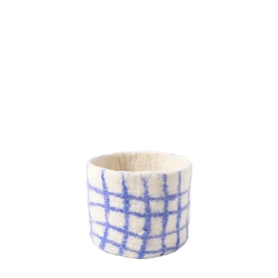 Cache Pot Laine M Checked Bleu